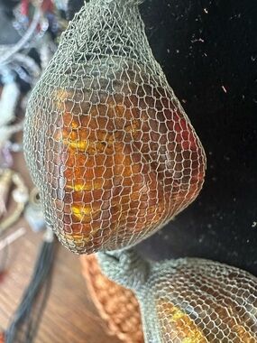 Amber Glass Pendant Necklace in Gold-Tone Mesh